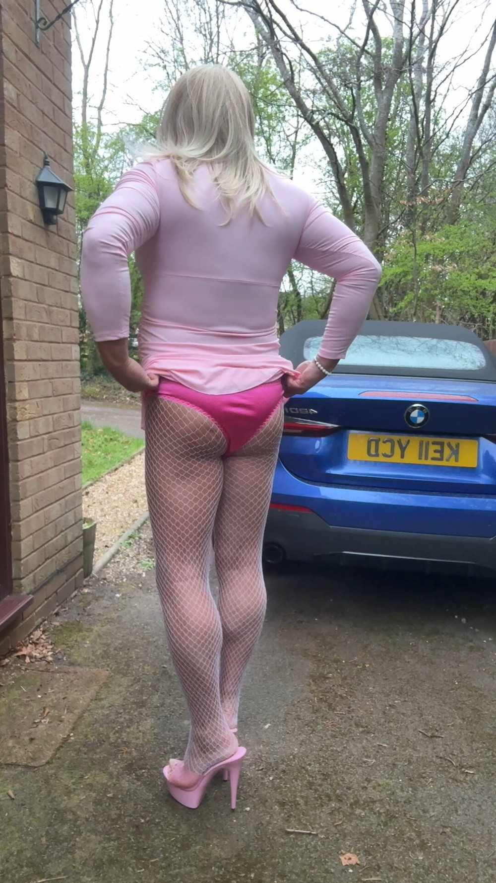 Sexy Crossdresser kellycd2022 in pink dress and fishnets  #52