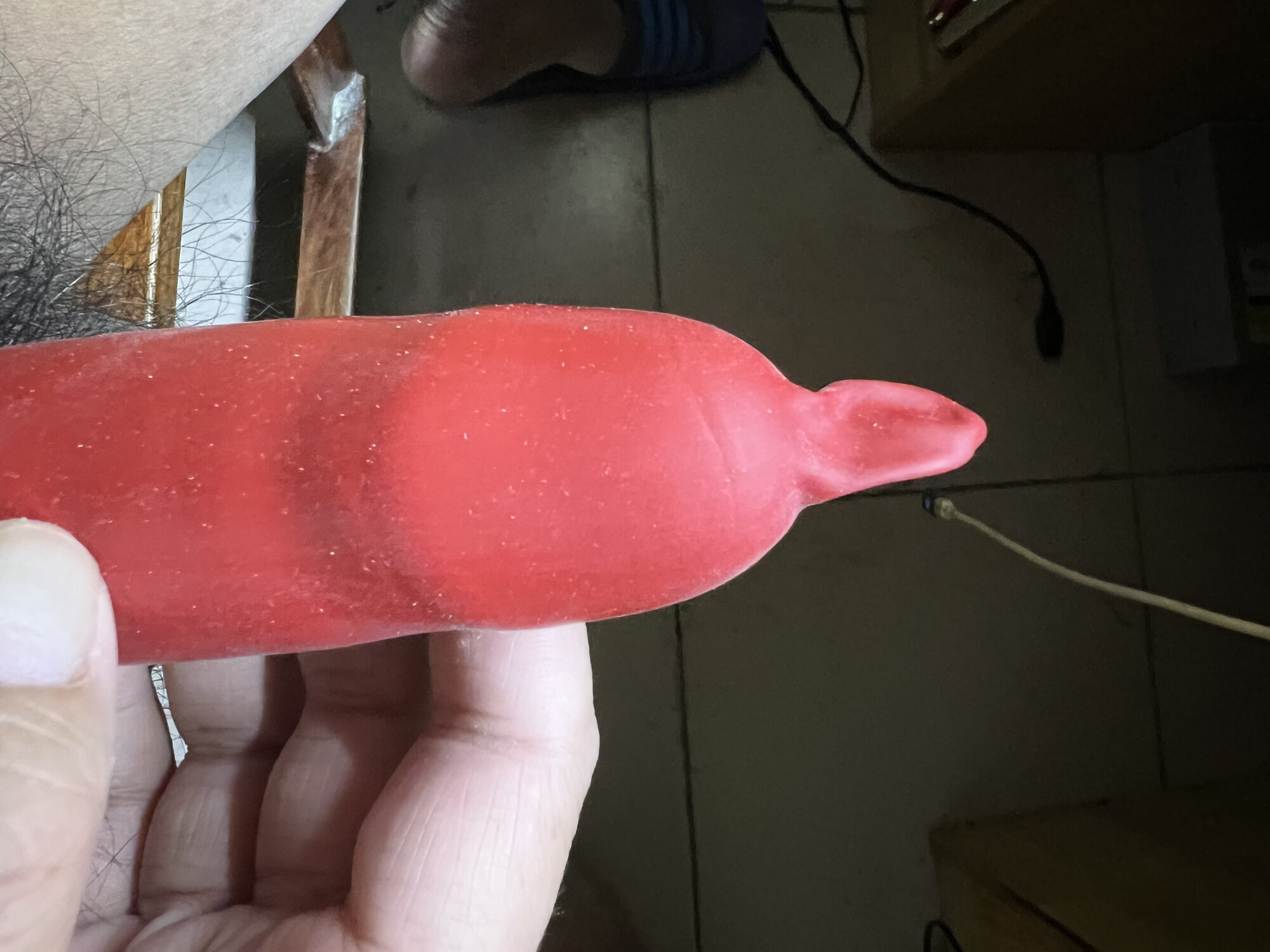 Cock wears a long, red balloon1 #3