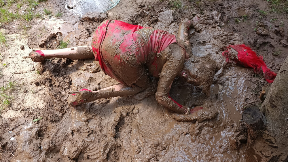 Glamour lady in red and mud #7