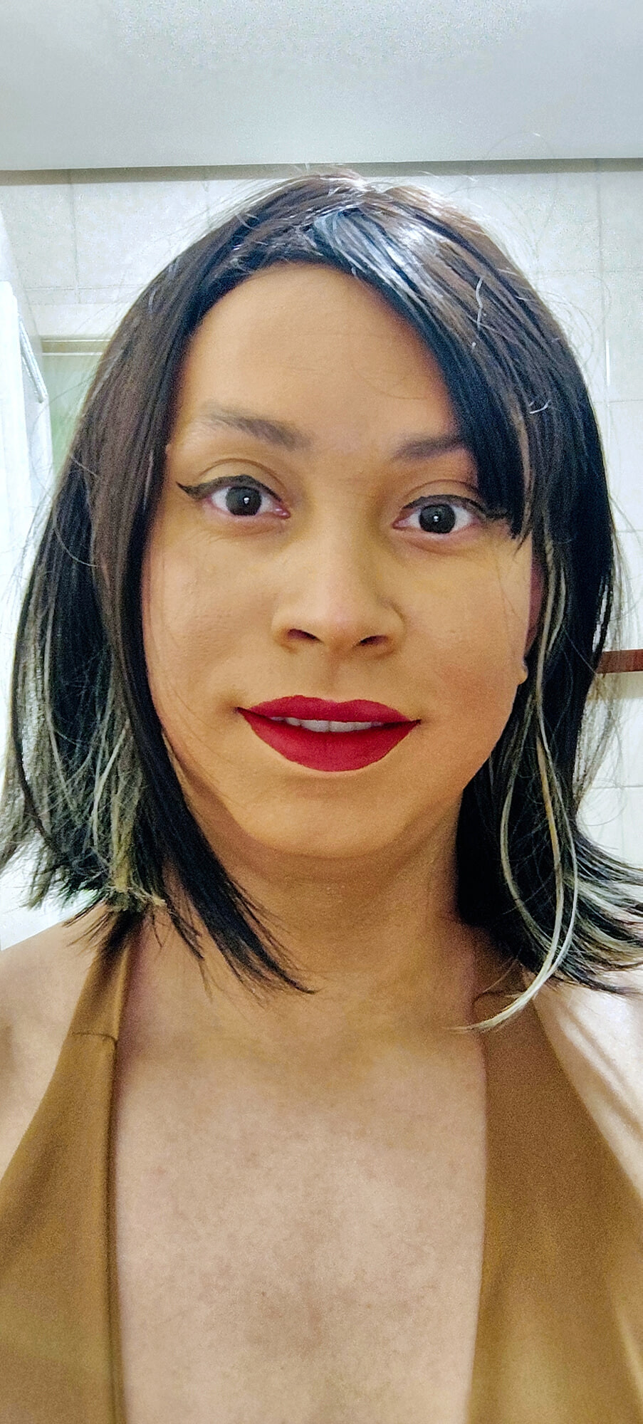 Crossdresser in brown top #9