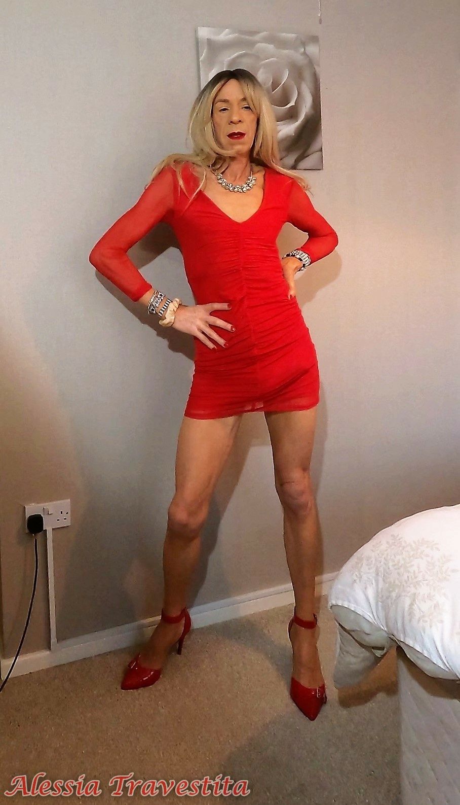 64 Alessia Travestita in Sheer Red Dress #53