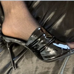 Cum on Black High Heel Mules