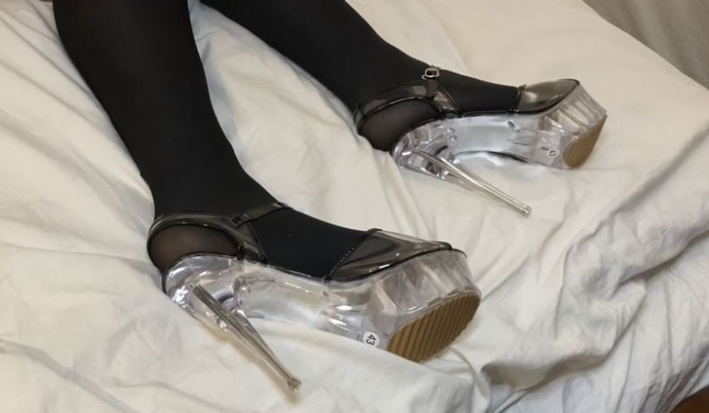 Cum on Transparent High Heel Sandals #8