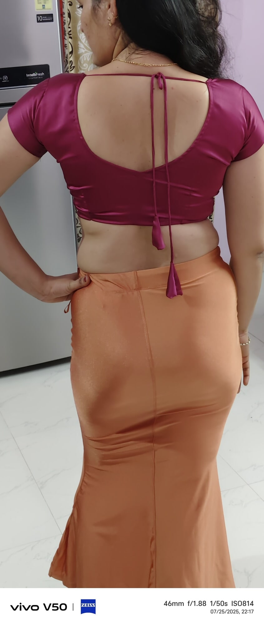 Brown and white saree random pics #4