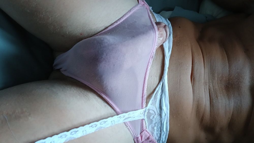 White stoking and transparent pink panty #14