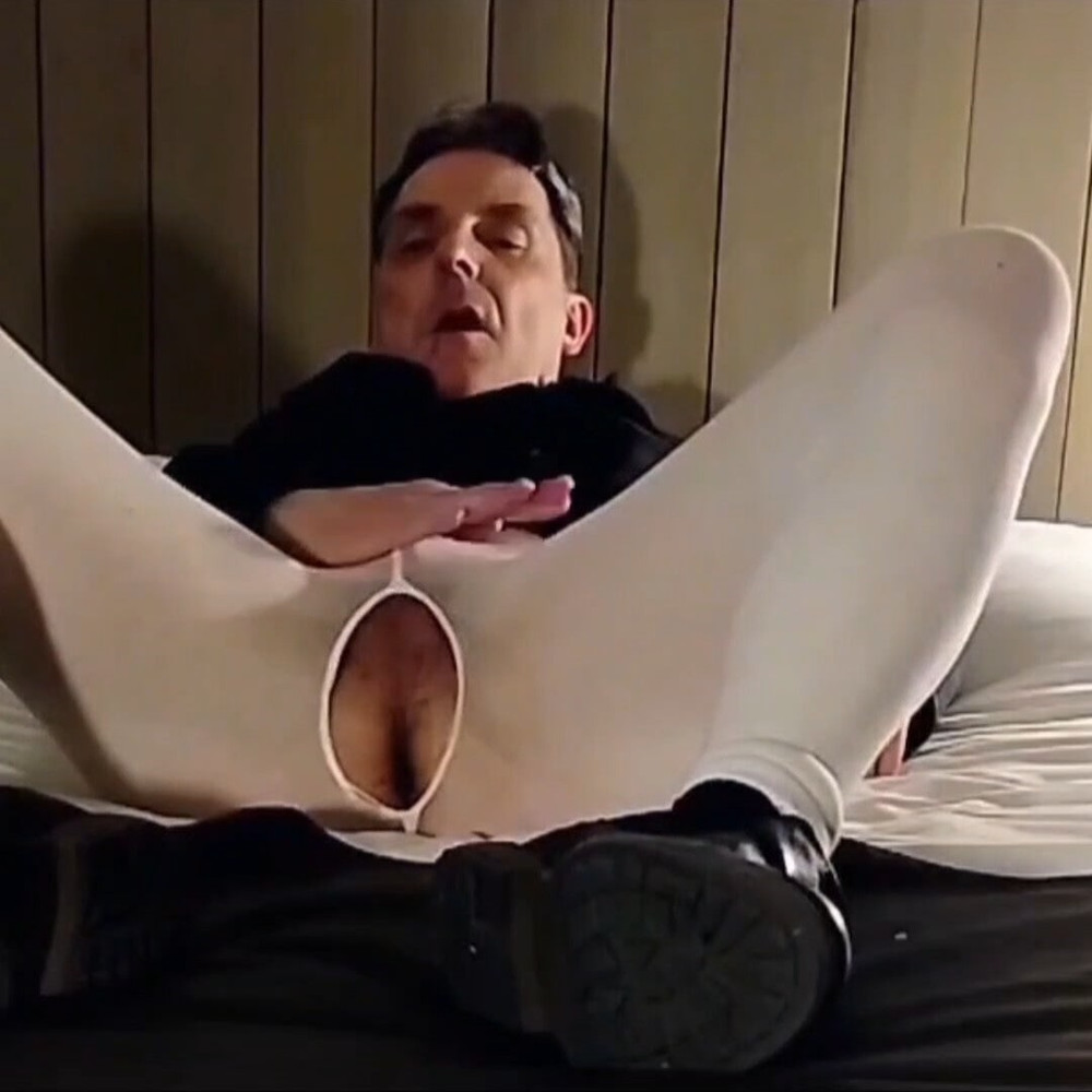 Cock stroking and ass fingering in white open pantyhose #16