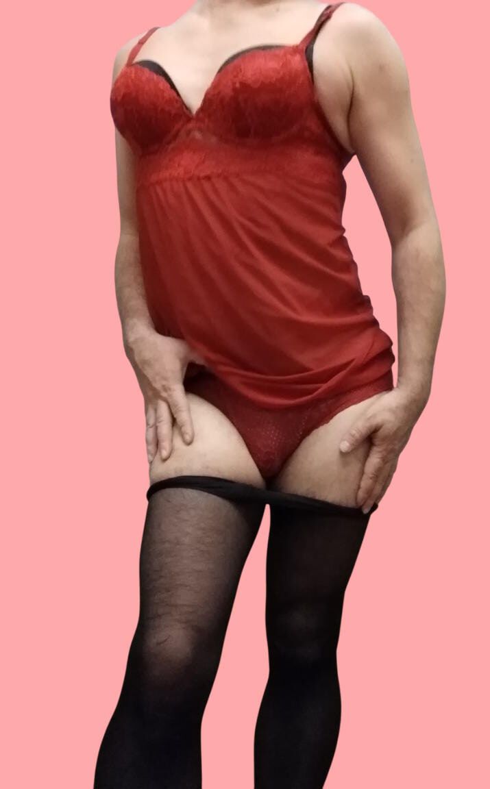  crossdresser posing in sexy lingerie and pantyhose #11