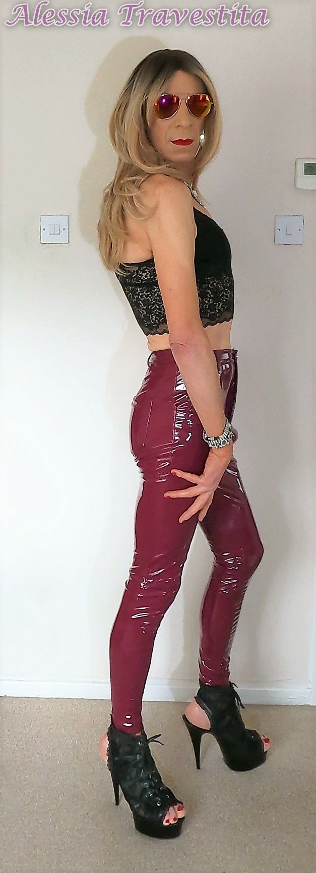 76 Alessia Travestita in Burgundy PVC Jeans #6