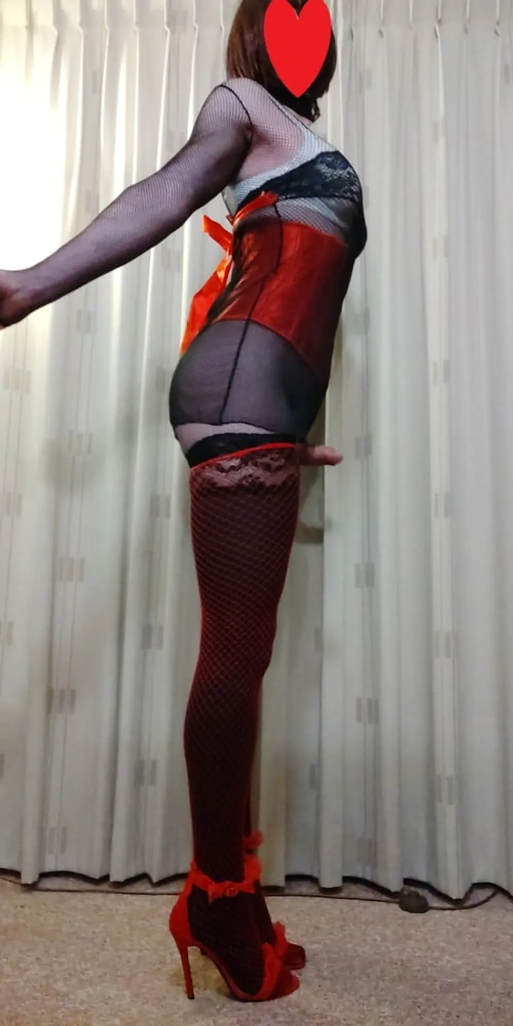 Got horny in fishnets and red corset #13