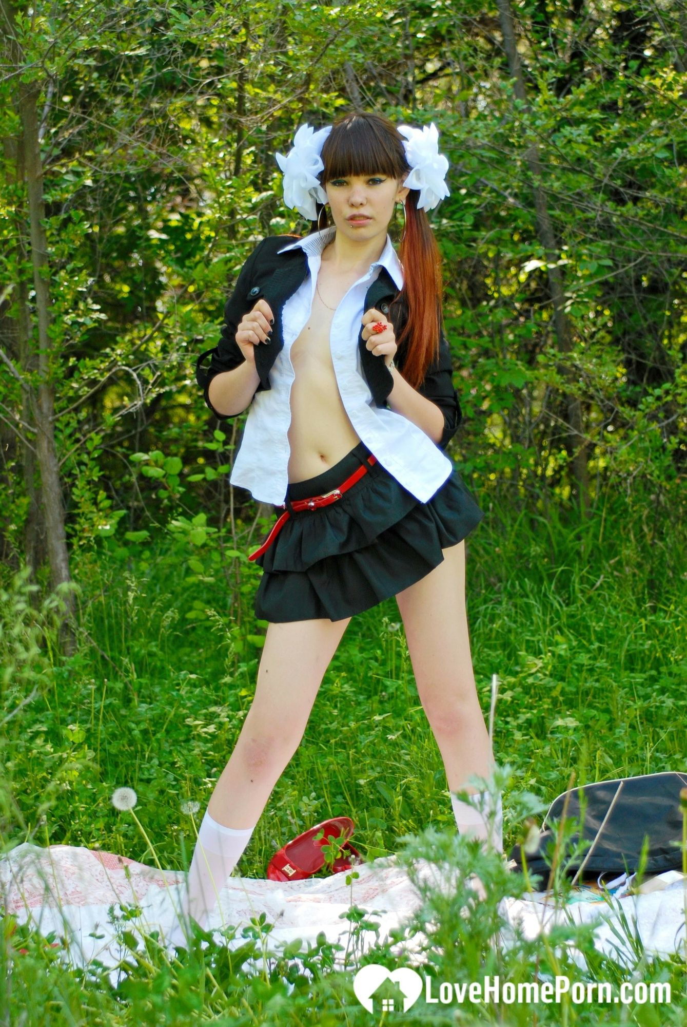 Schoolgirl turns a picnic into a teasing session #10