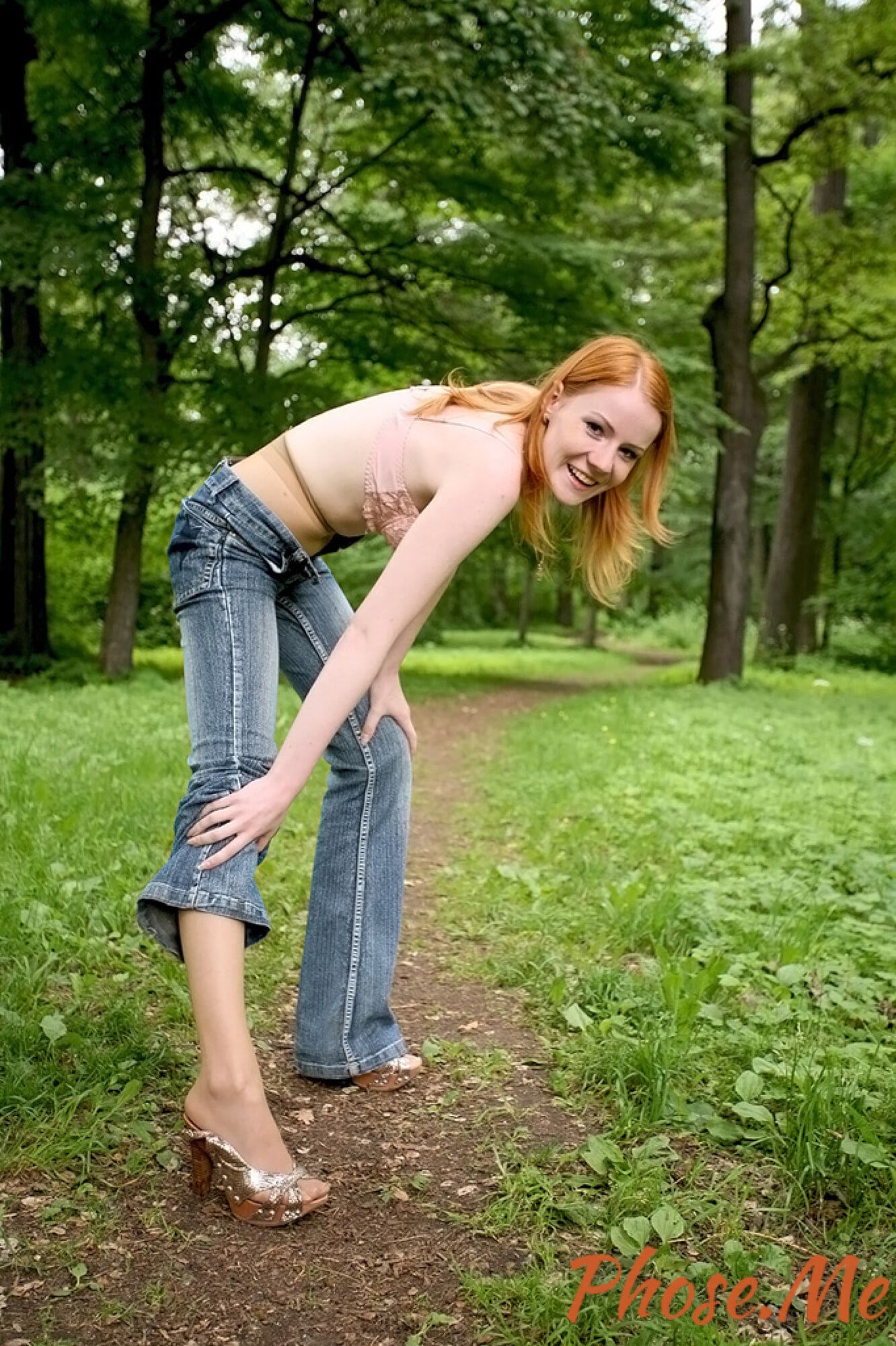 Sexy Redhead Strips Out Of jeans In Forest #18