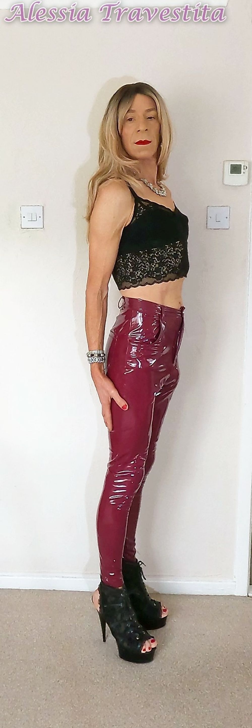 76 Alessia Travestita in Burgundy PVC Jeans #13