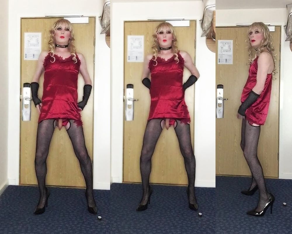 Skanky sissy in red dress #33