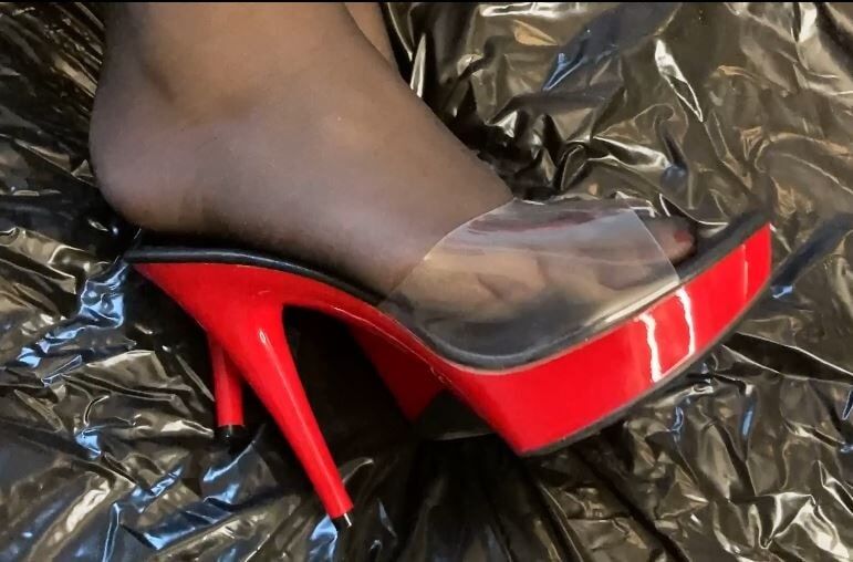 Red Mules and Nylon Feet #12