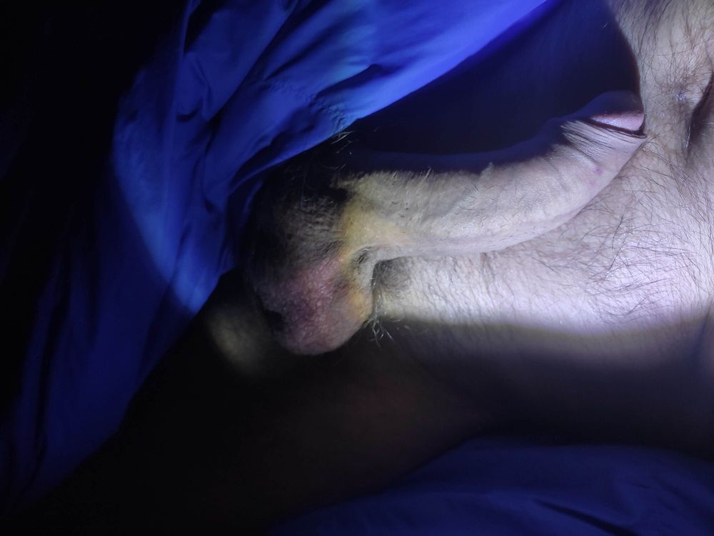 Hairy balls and hot cock close-up with torch light #22