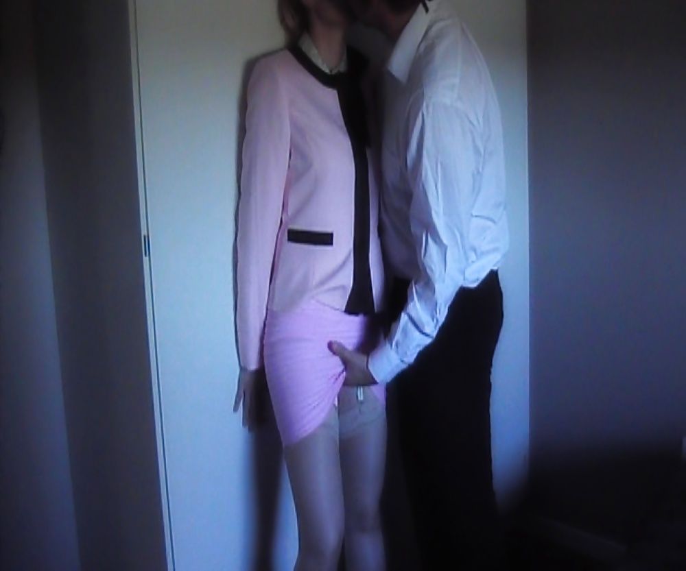 Pink skirt suit, cum on satin blouse #4