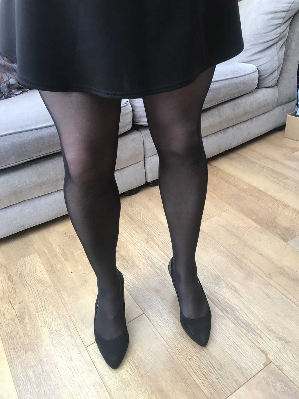 sissy showing her cock in black Seamless pantyhose #6