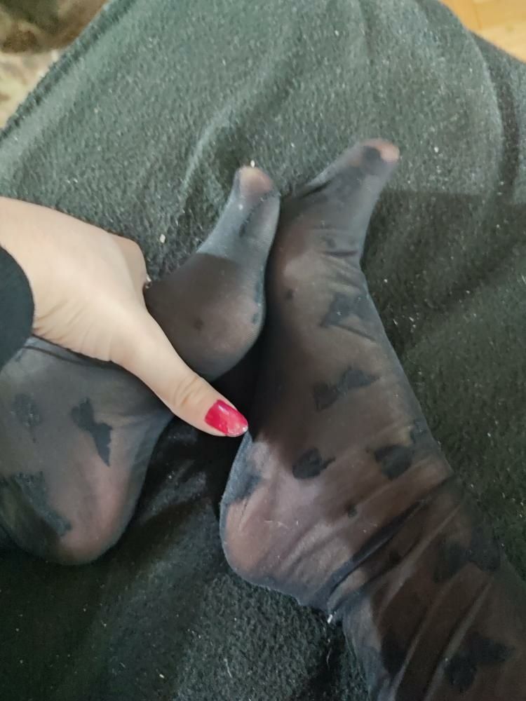 Black nylons pantyhose,feet footfetish,red nails and tits #5