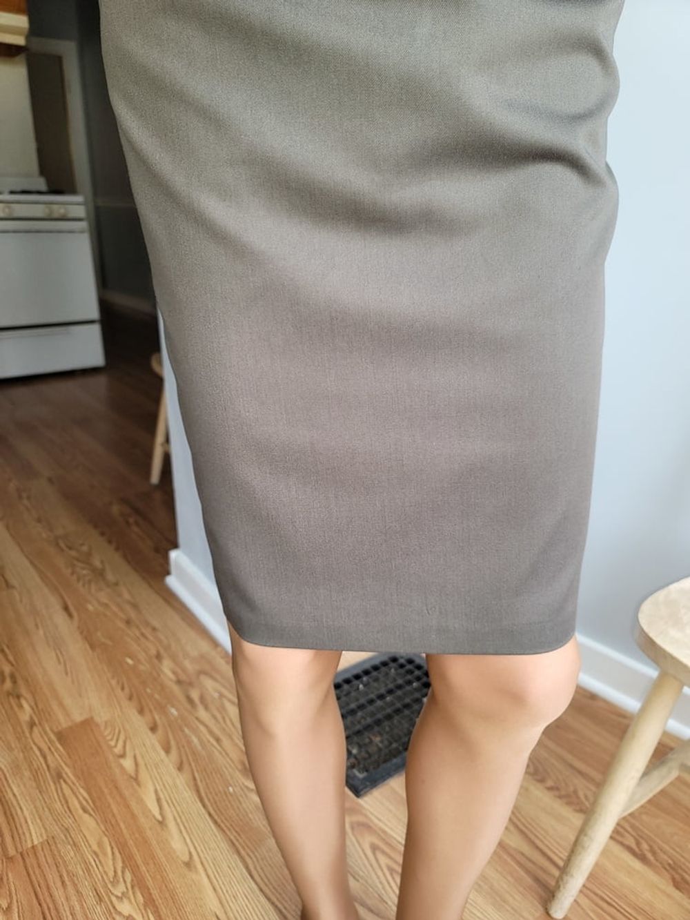 Lined green office pencil skirt with glossy pantyhose  #34