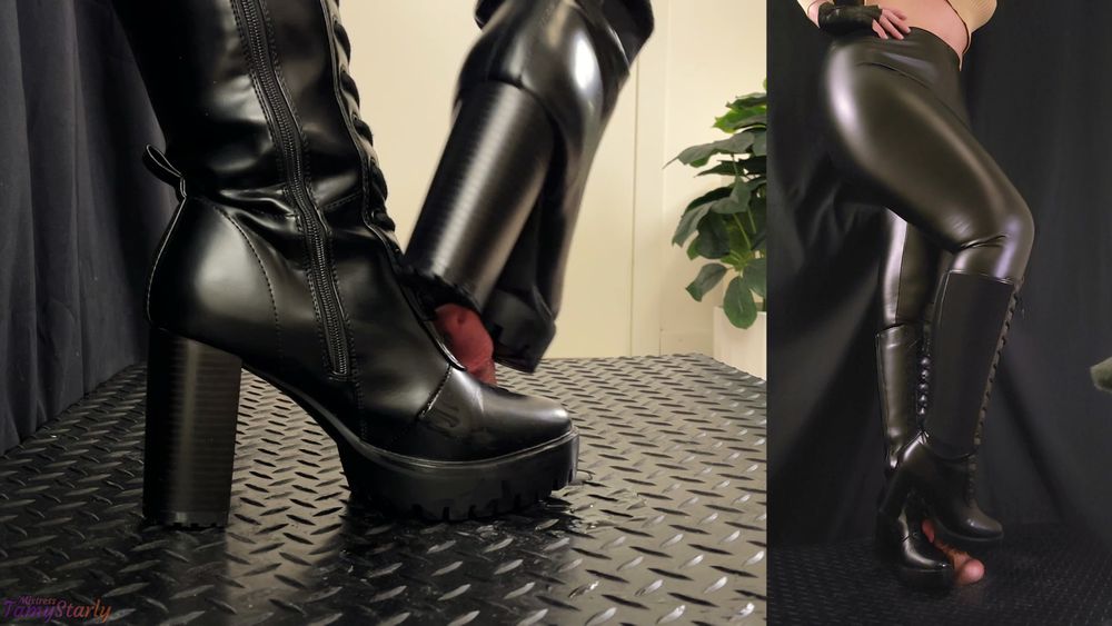 Cock Crush Rough Pain in Black Heels Boots - Ball Stomping, #8