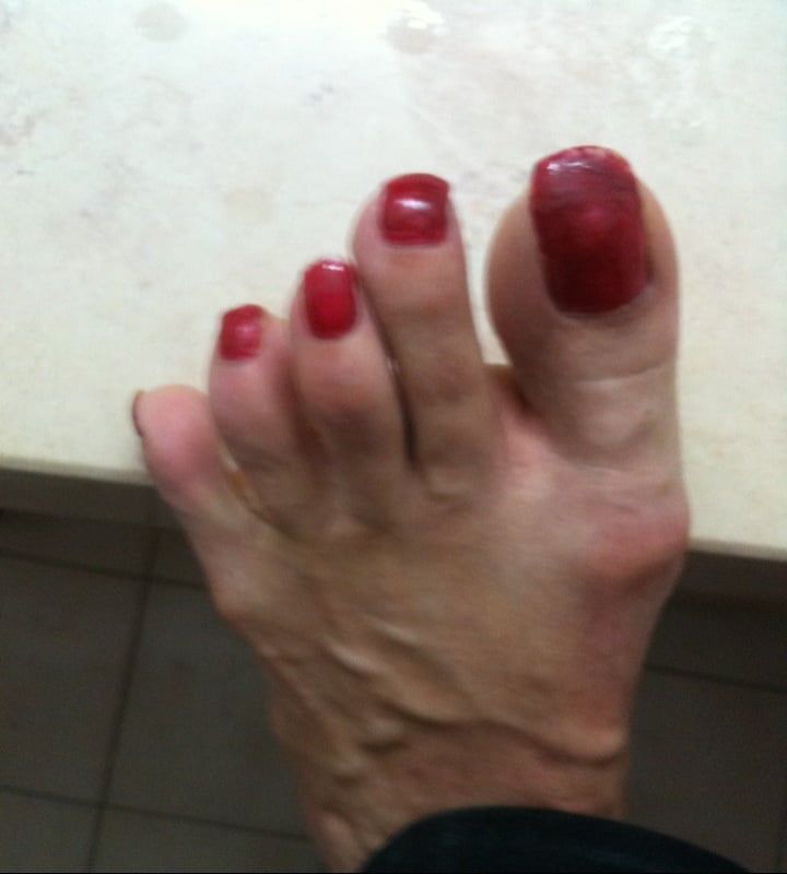 red toenails mix (older, dirty, toe ring, sandals mixed). #29
