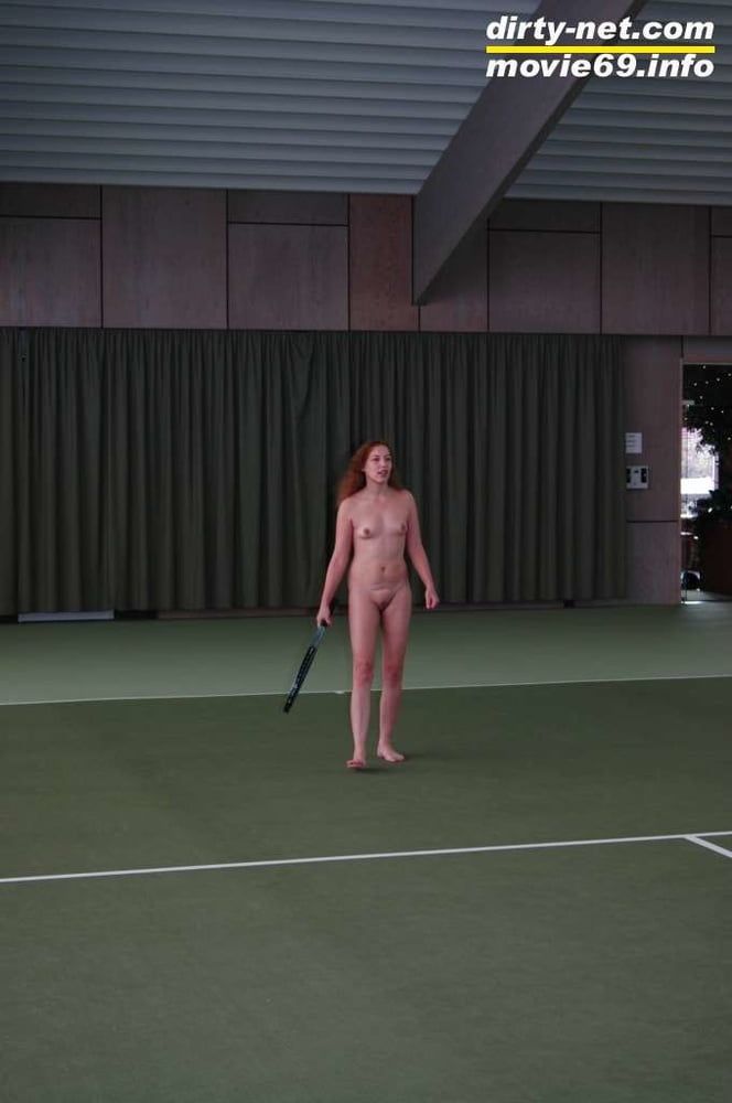 Nathalie plays naked tennis in a tennis hall #15