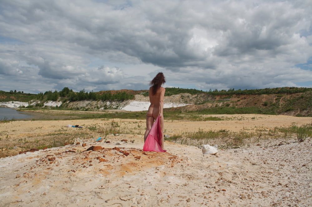 Red Shawl on White sand #8