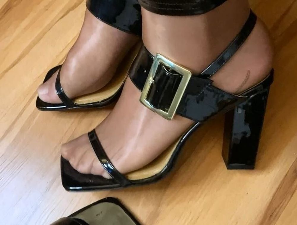 Eight Pairs of Black Heel Sandals #25