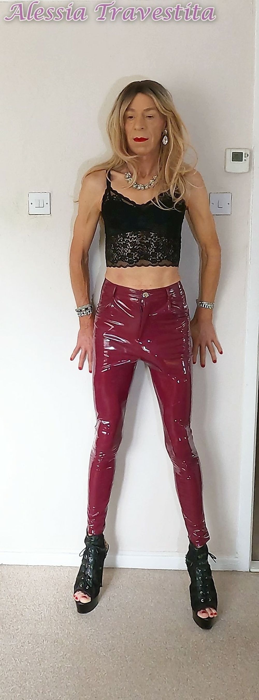 76 Alessia Travestita in Burgundy PVC Jeans #5