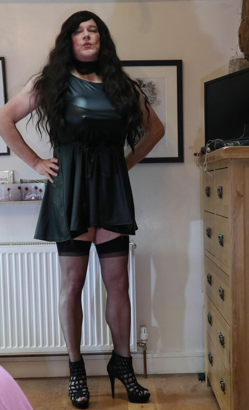 sissy in black stockings and short dress #2