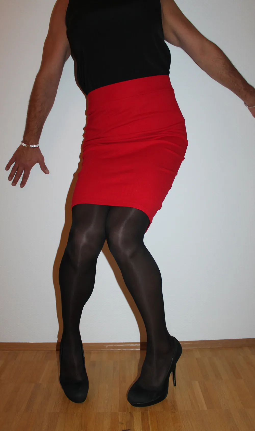 Red miniskirt and black pantyhose #3