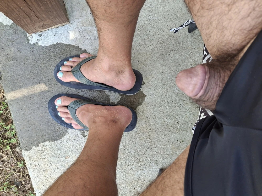 My little dick and cute toes in flip flops #2