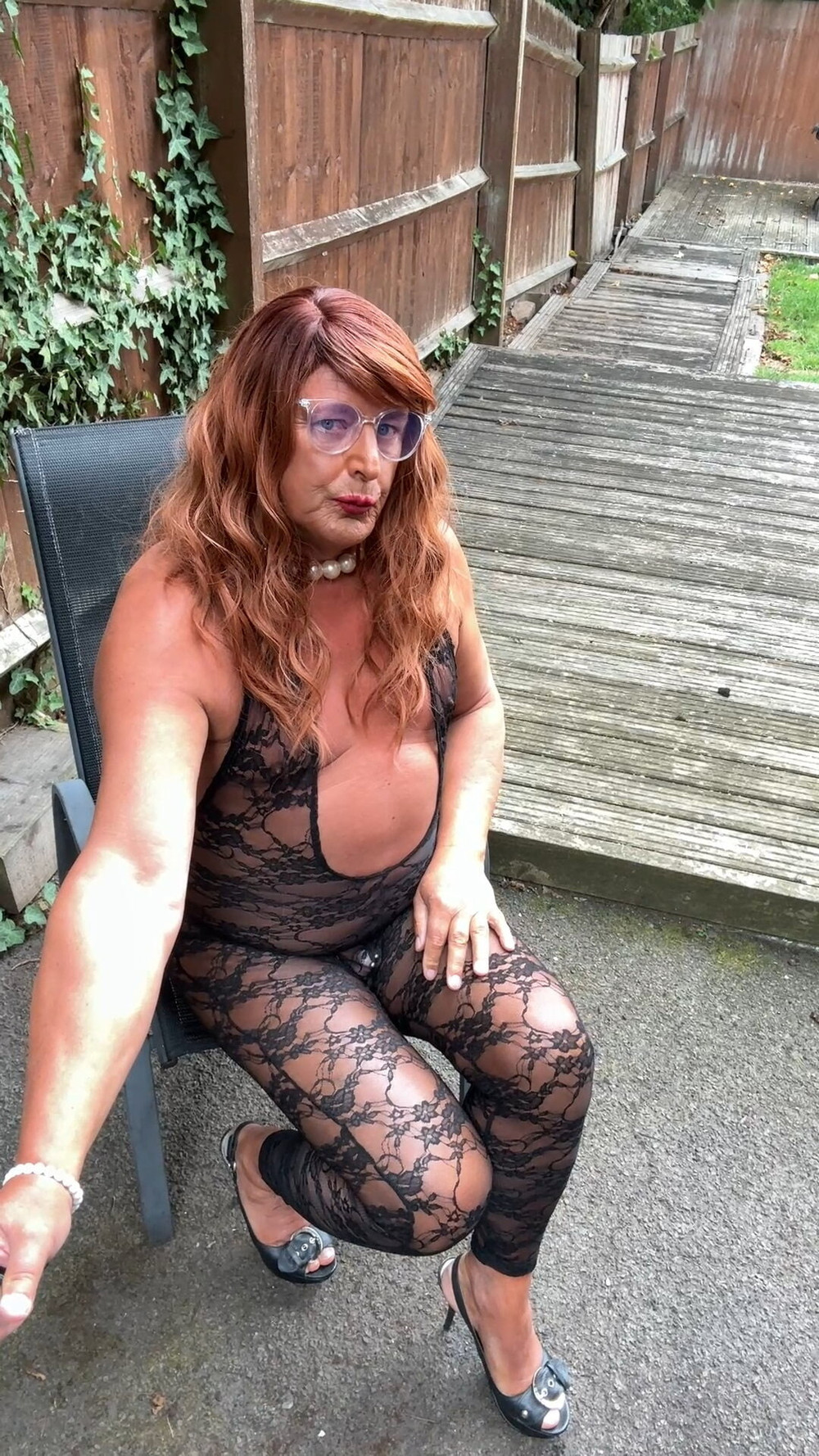Sexy Crossdresser kellycd2022 in black lace catsuit and heel #2