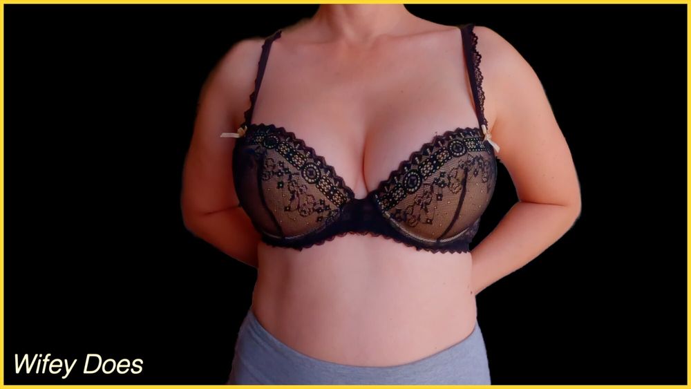 Wife stuns in black lingerie bra #4