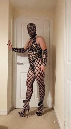 Leopard sissy slut in high heels 