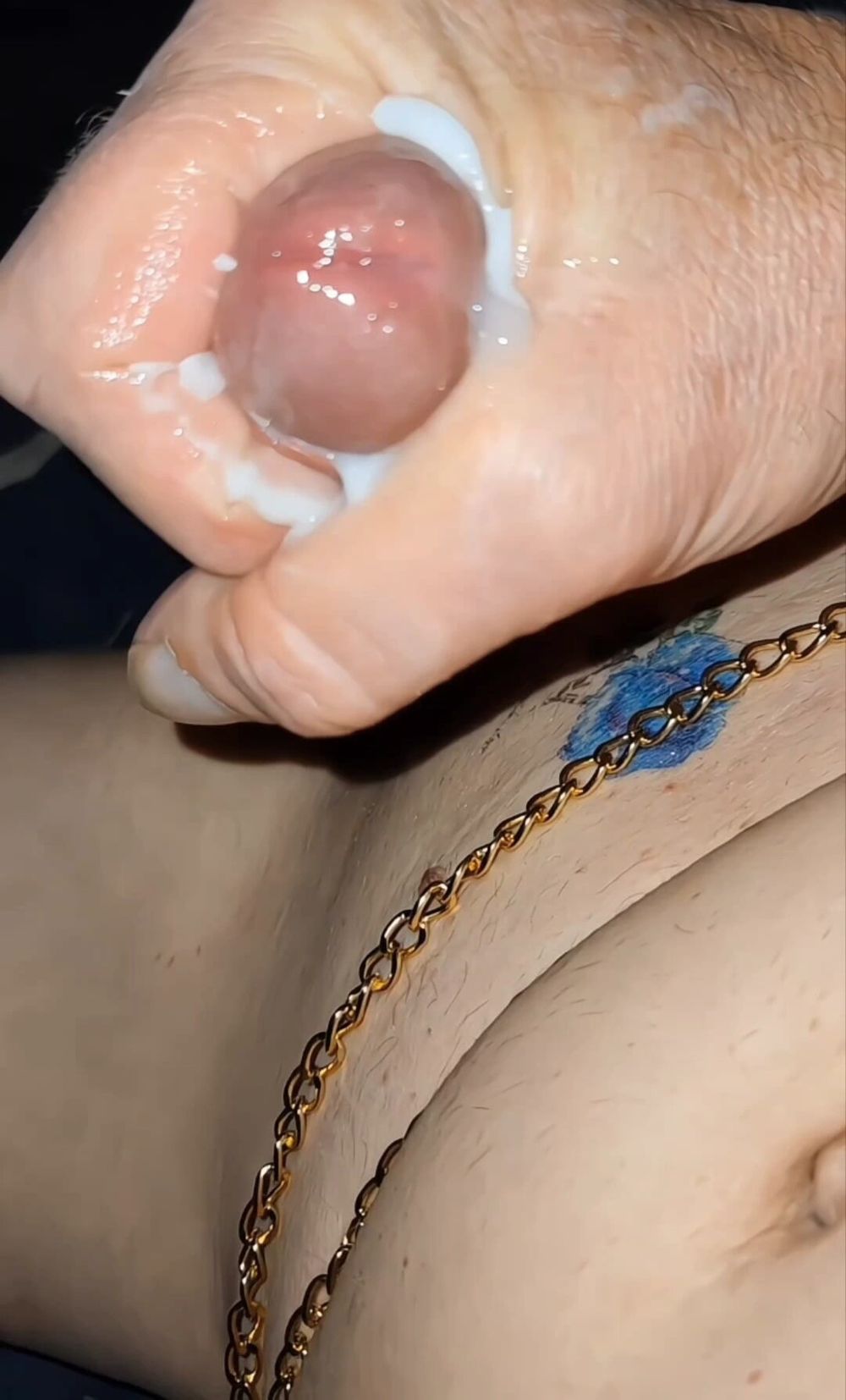 Putting my gold chain on my sissy shecock and edging cum #6