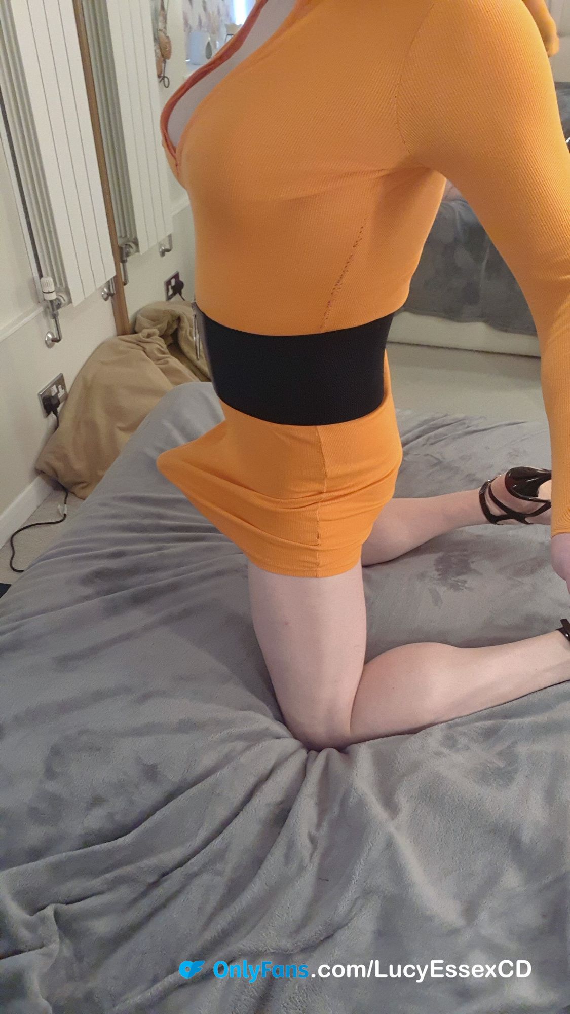 Big Cock TGirl Lucy - Orange Dress Selfies #5
