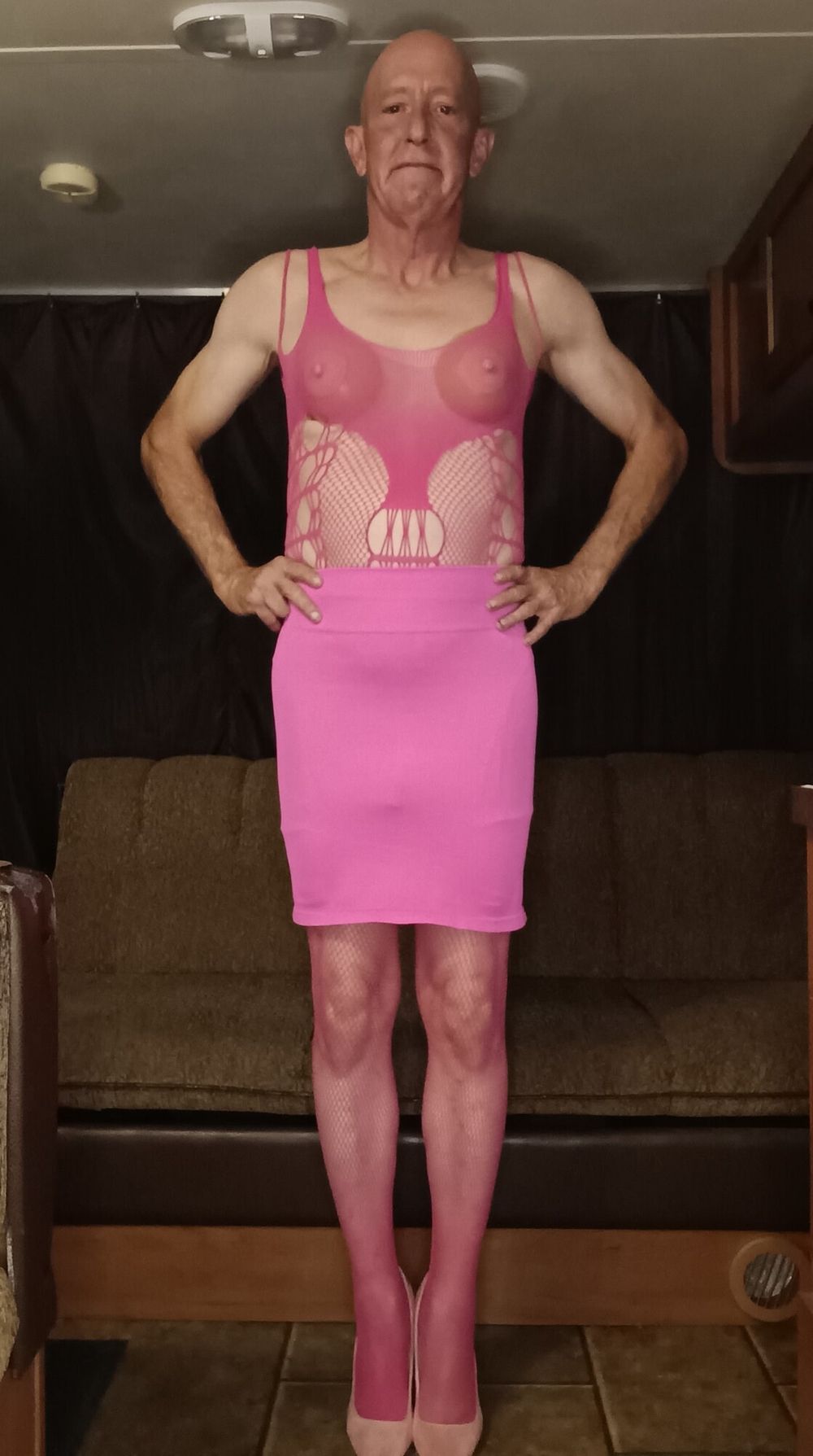 Faggot Andrew Brown Dressed Slutty in Pink Fishnet #2