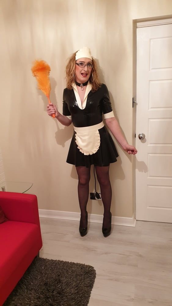 Latex Maid With a Pump Up Anal Plug, Stockings and Heels #30