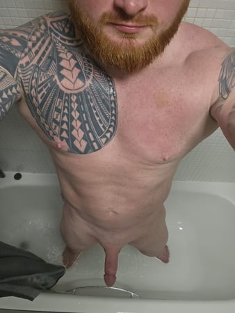 Nice hot shower after work, letting my girthy cock hang 