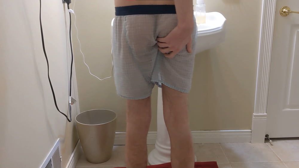 lots of cum on bathroom floor in see through undies #3