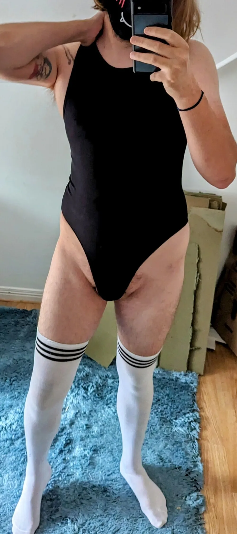 Sissy slut, solo bodysuit and thigh high socks fun #2