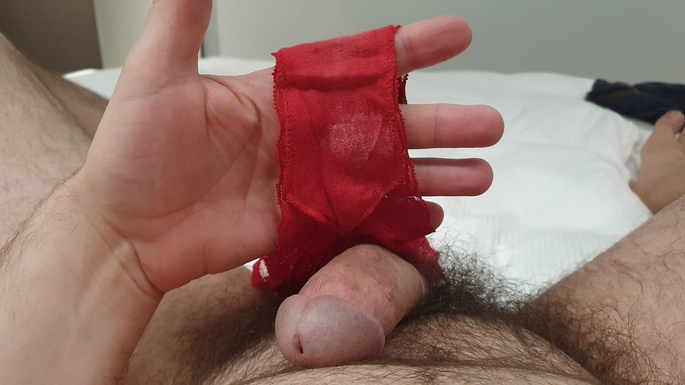 Cum on the red panties of my girlfriend  #5