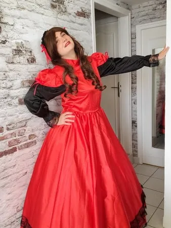 sissy long red dress         