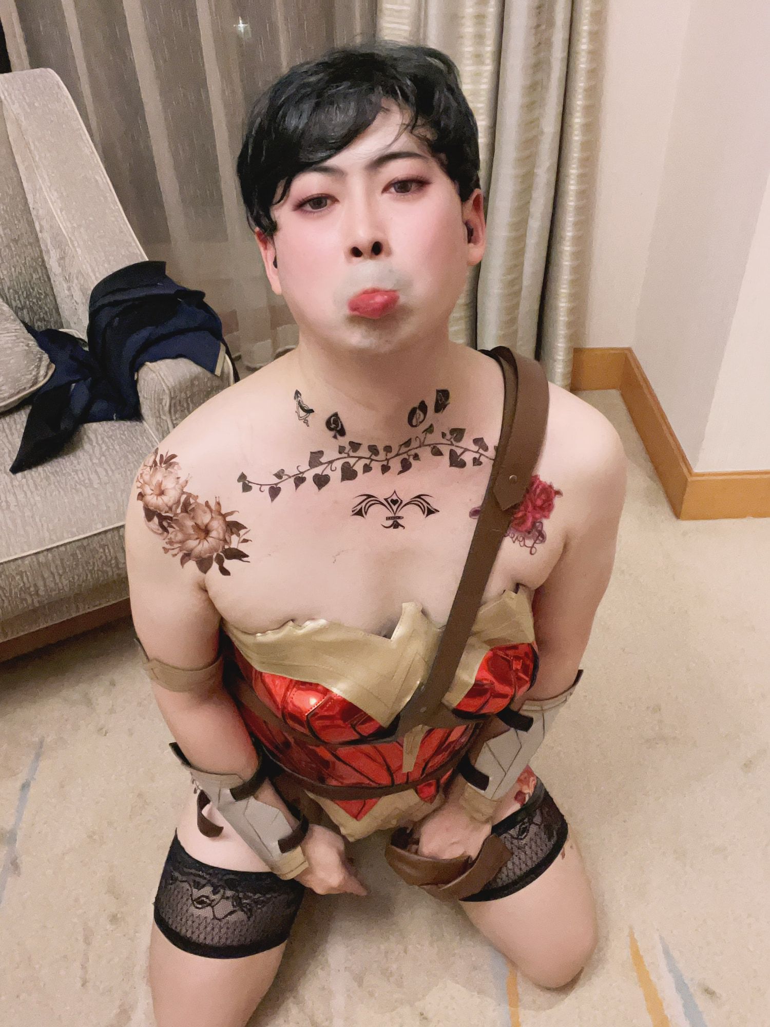 Asian sissy slut in wonder woman custome with tattoo #22