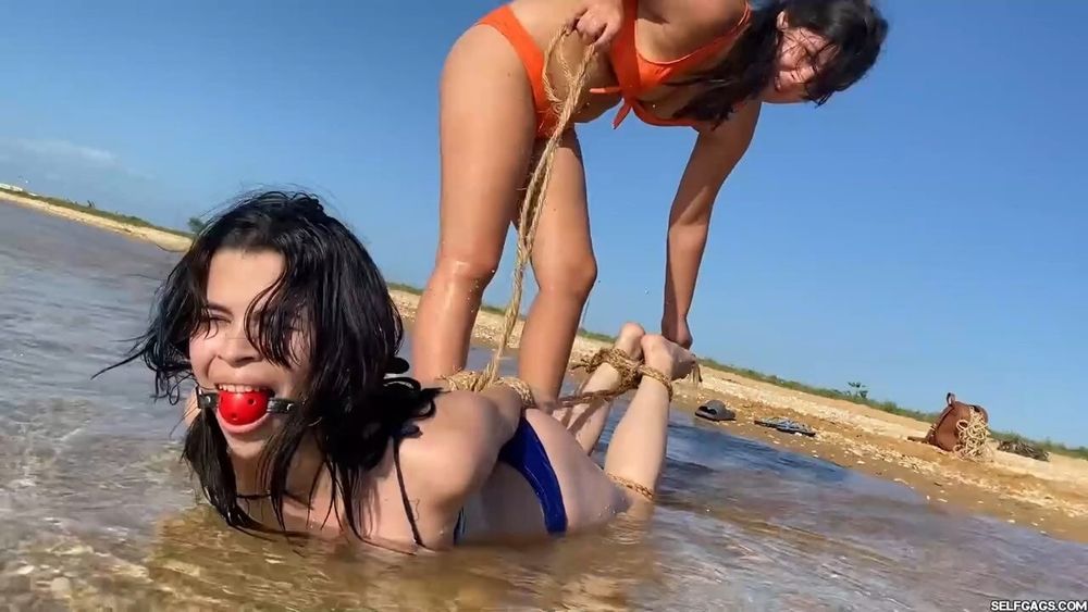 Hogtied And Ball Gagged In Sea Water - Selfgags #11