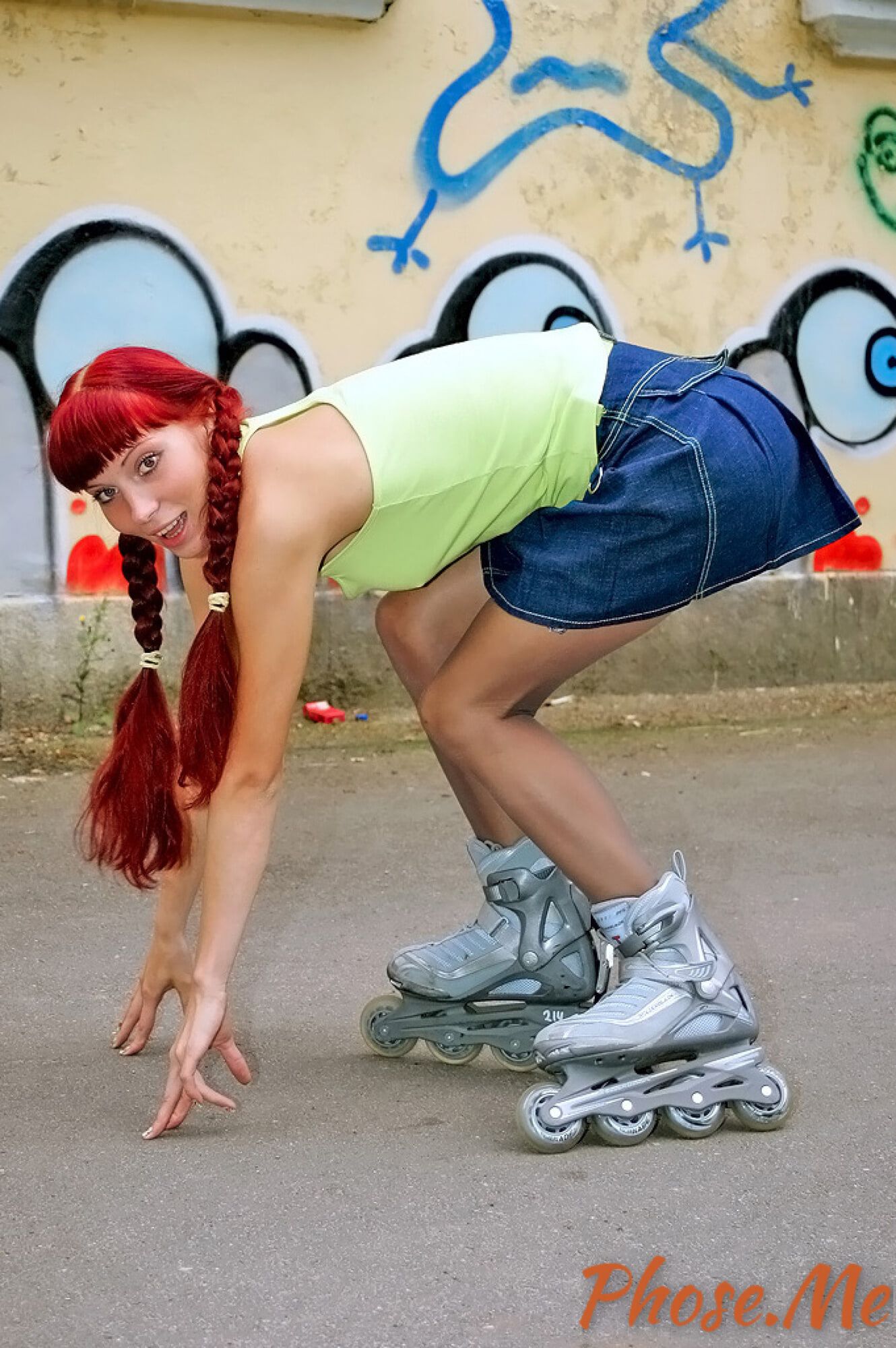 Redhead On Rollerblades Wearing Pantyhose #4
