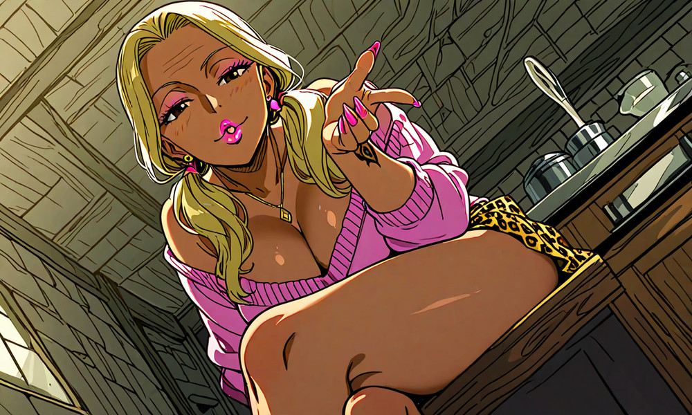Tanned Milf With HUGE Boobies in Pink Sweater #10