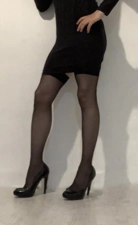 black dress and stockings         