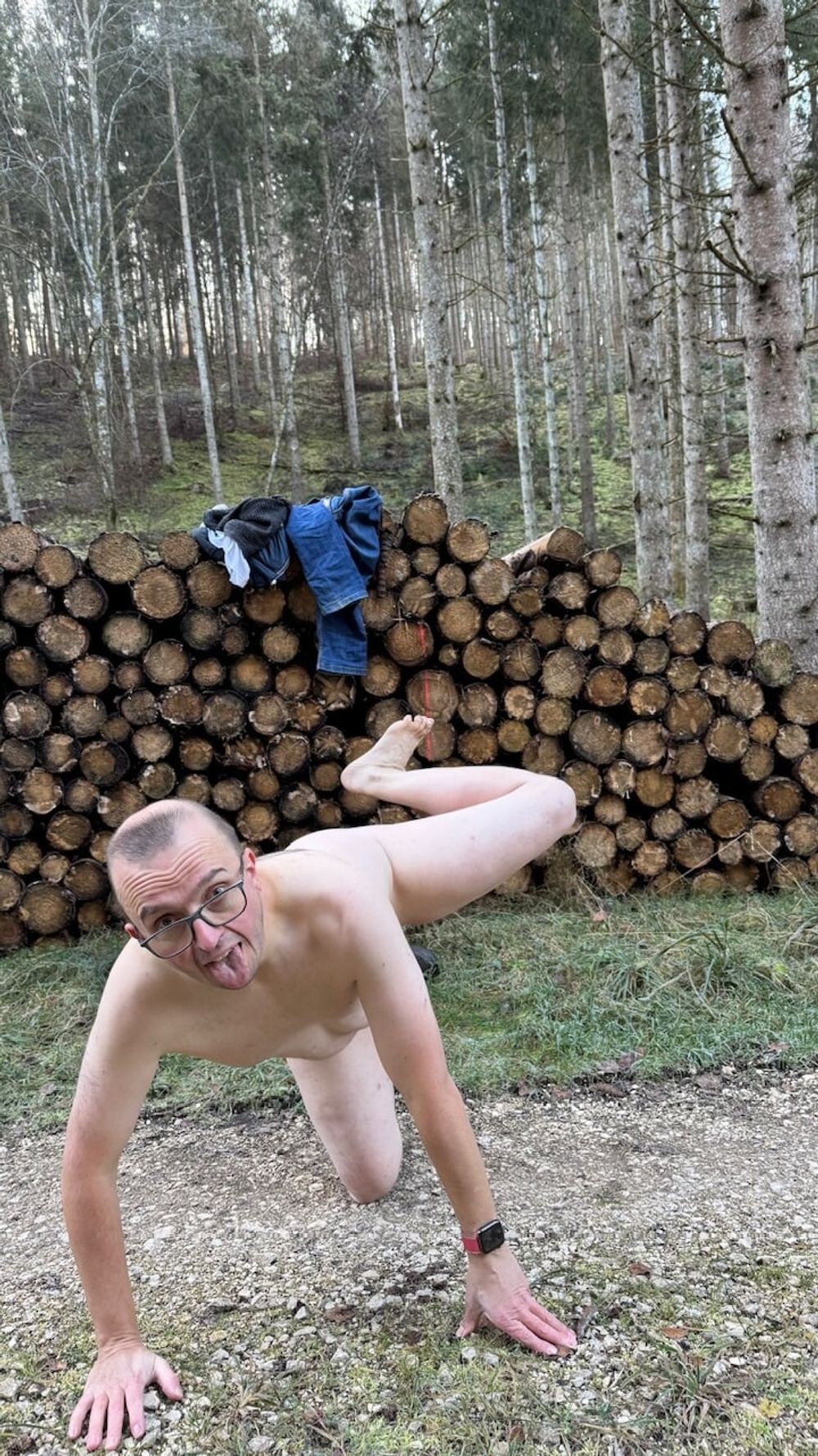 The stupid faggot, Christoph was naked in the forest #14